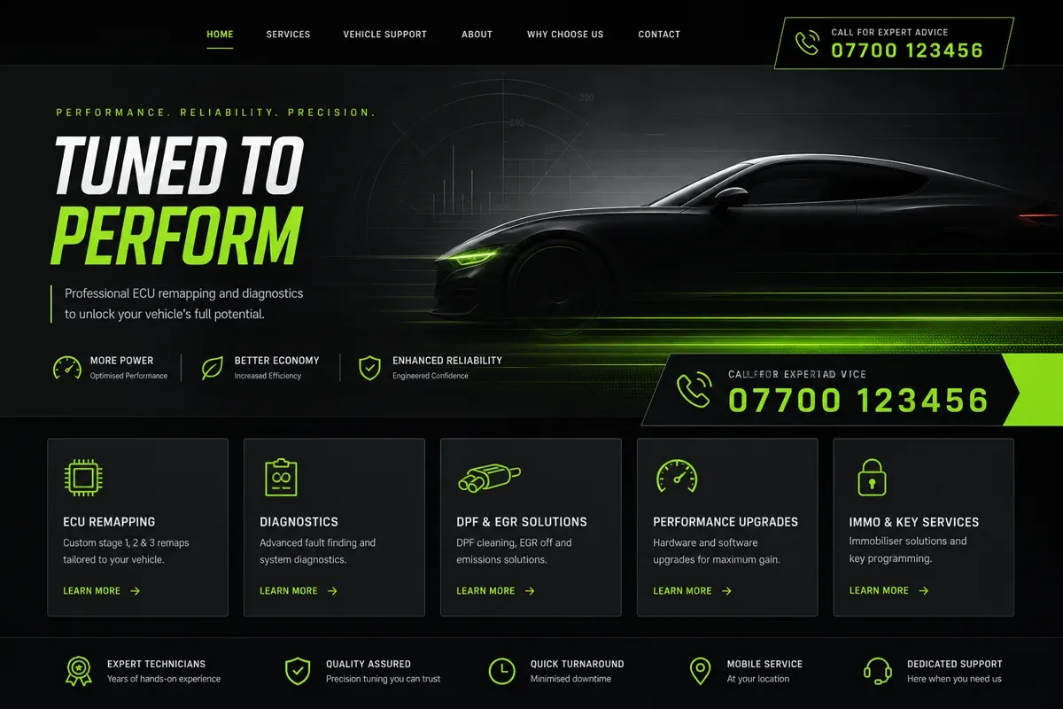 Homepage of the JC Remaps UK website built by FatLazyDog