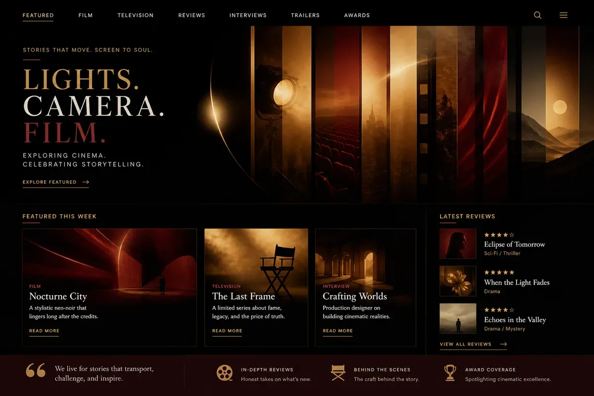 Homepage of the Lights Camera Film website built by FatLazyDog