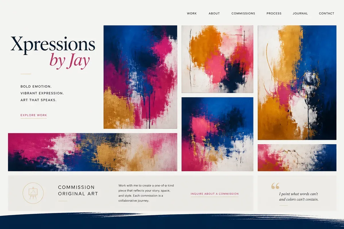 Homepage of the Xpressions by Jay website built by FatLazyDog