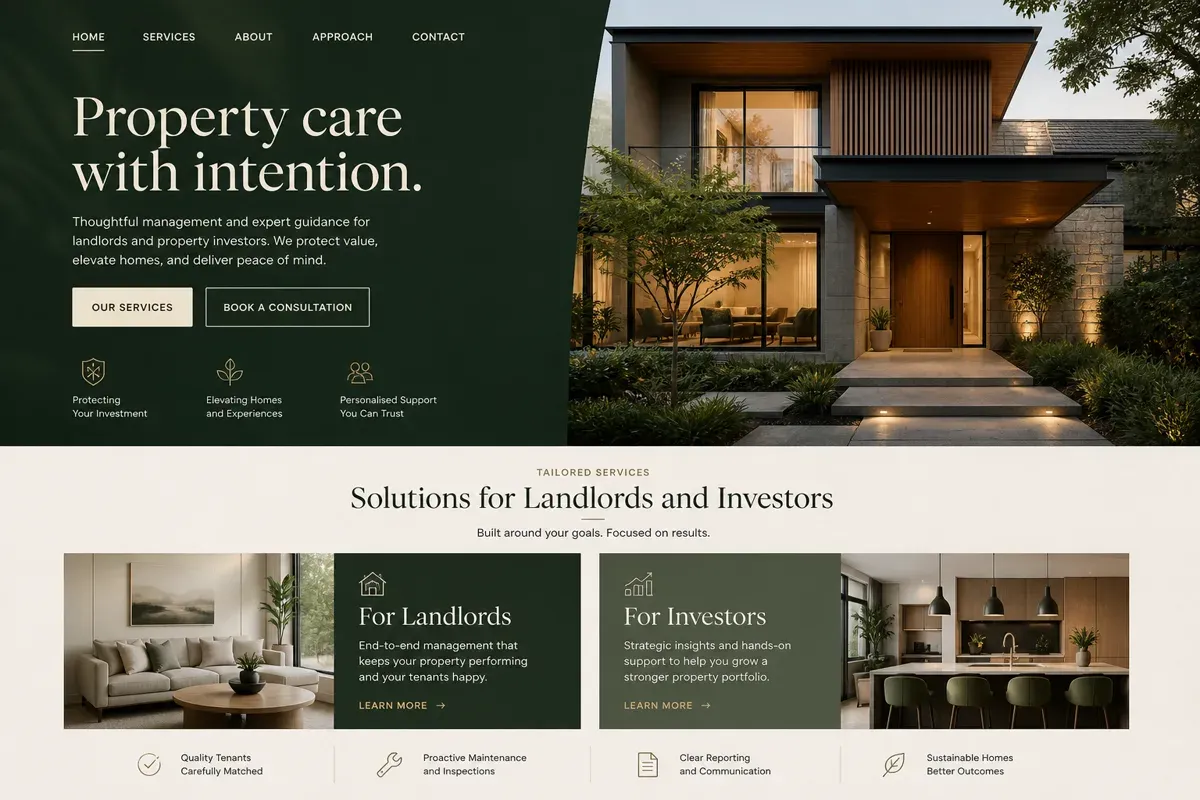 Homepage of the Zen Garden Homes website built by FatLazyDog